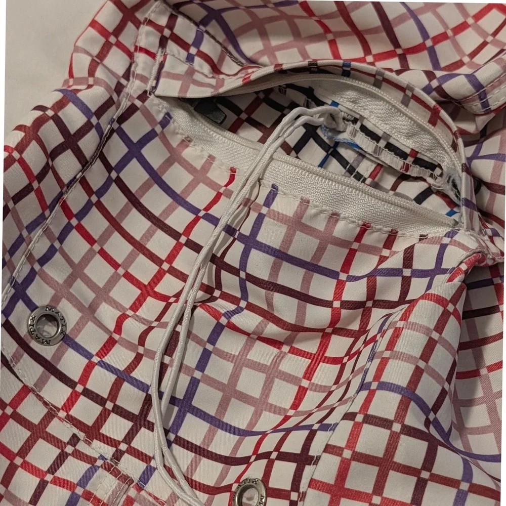 Matix Mens Board Shorts Size 32 White Red Blue Grid Plaid Swim Trunks Surf